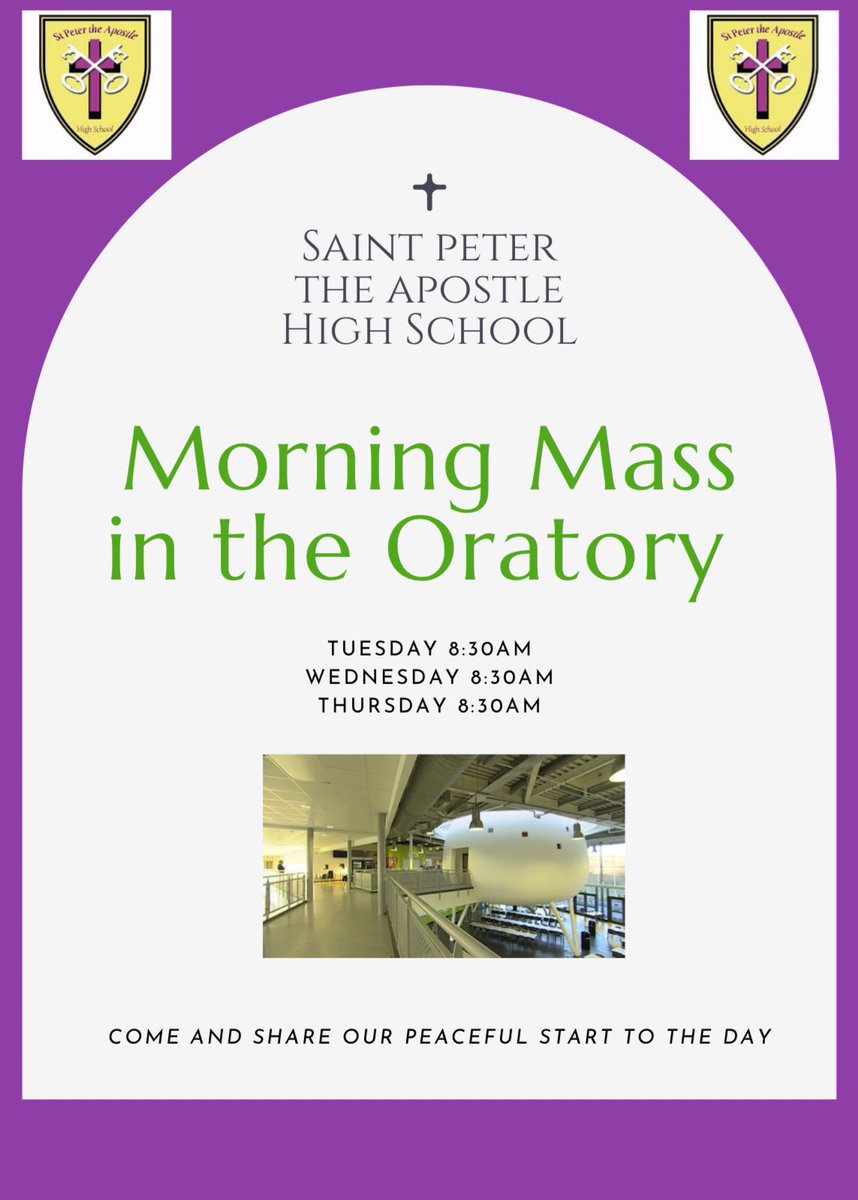 Lots of opportunities to pray, fast and give alms this Lent in <a href="/SPTA_HS/">SPTA</a>. One of our many opportunities for prayer is our Morning Masses. Fr Paddy will be celebrating mass in our school Oratory tomorrow morning at 8.30am. All pupils and staff are welcome! 🙏🏻 💜
