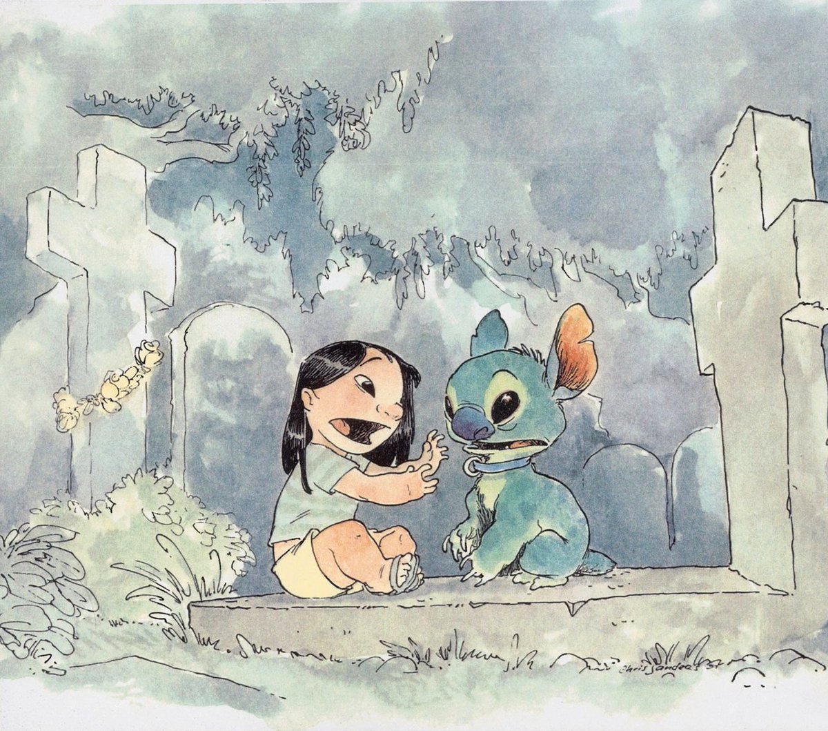 Lilo &amp; Stitch is one of Disney's best movies. It was meant to be a risk -- a "smaller, gutsier film."

Even its art direction was risky, down to its revival of watercolor backgrounds at Disney. We explore:
─➤animationobsessive.substack.com/p/the-shape-an…