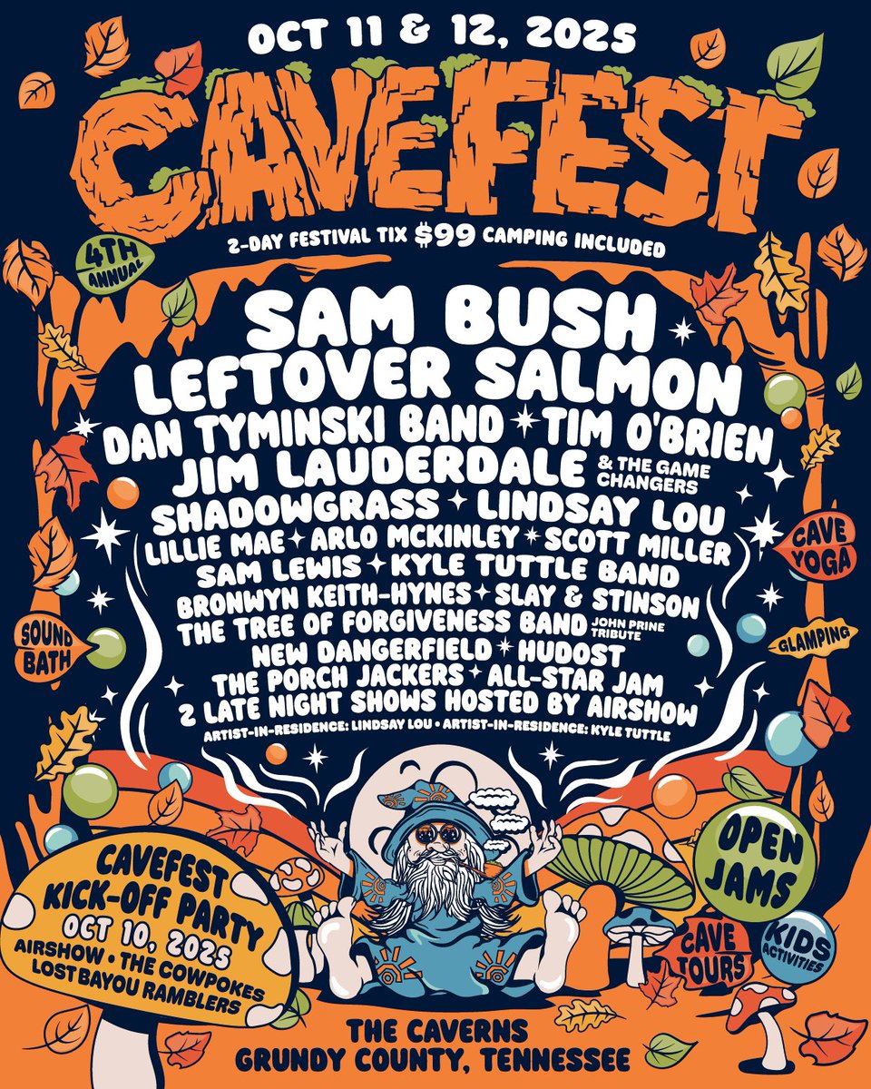 LeftoverSalmon's tweet photo. 🎶🔥 We’re headed to CaveFest 2025 in Grundy County, TN! 🔥🎶

Join us October 11-12 at The Caverns for a weekend of unforgettable music, underground magic, campground hangs, and late-night jams—2-day festival passes are just $99! 
🎟 https://t.co/boE0psStZm https://t.co/2lGvQBzYfu