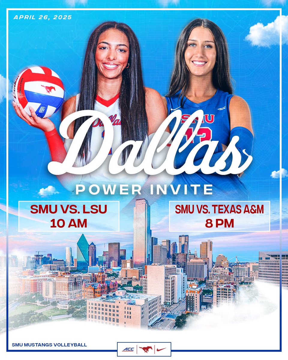 𝓟𝓸𝓷𝔂 🆙

Catch the new squad in action in Moody Coliseum April 26th! We will face off against LSU and Texas A&amp;M! For more info and tickets visit the link below!

🔗 : smumustangs.evenue.net/events/VB-DPI

#DallasPowerInvite | @smuvolleyball