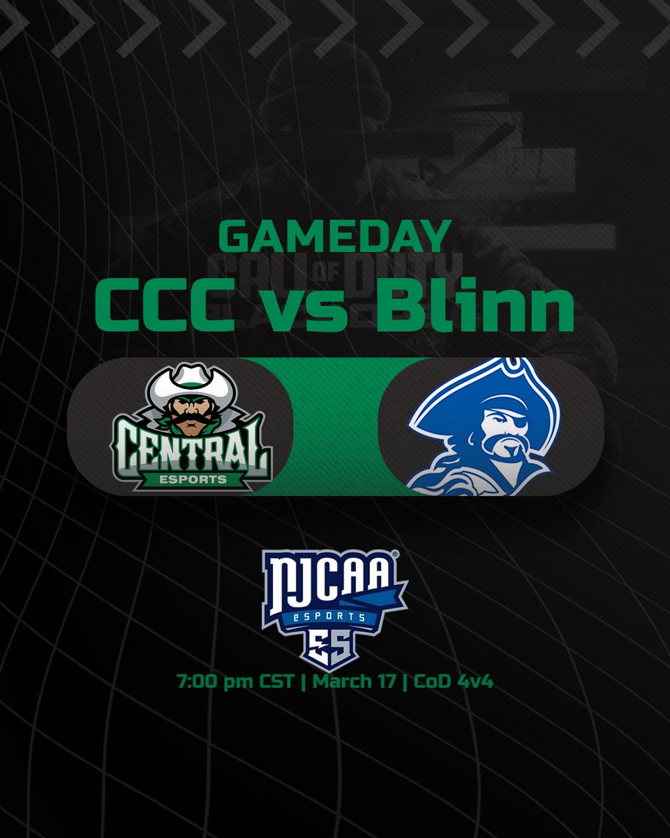 It's a double header monday for CCC but not how you would expect... Starting at 6 cst CCC Rocket League will be taking on Blinn followed at 7 cst with the #BoysInGreen 4v4 team also taking on Blinn. Make sure to tune in to support!
📺twitch.tv/centralccespor…