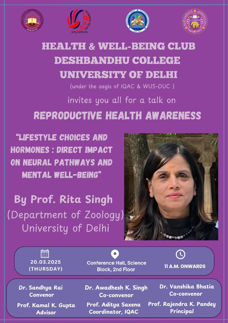 How our environmental chemicals impact our hormones causing endless metabolic, reproductive and mental health issues is something most people are not aware of. Prof Rita Singh, will talk about it on March 20, at 11 am. #PCOD #male #brain #Delhiuniversity #alcoholawareness