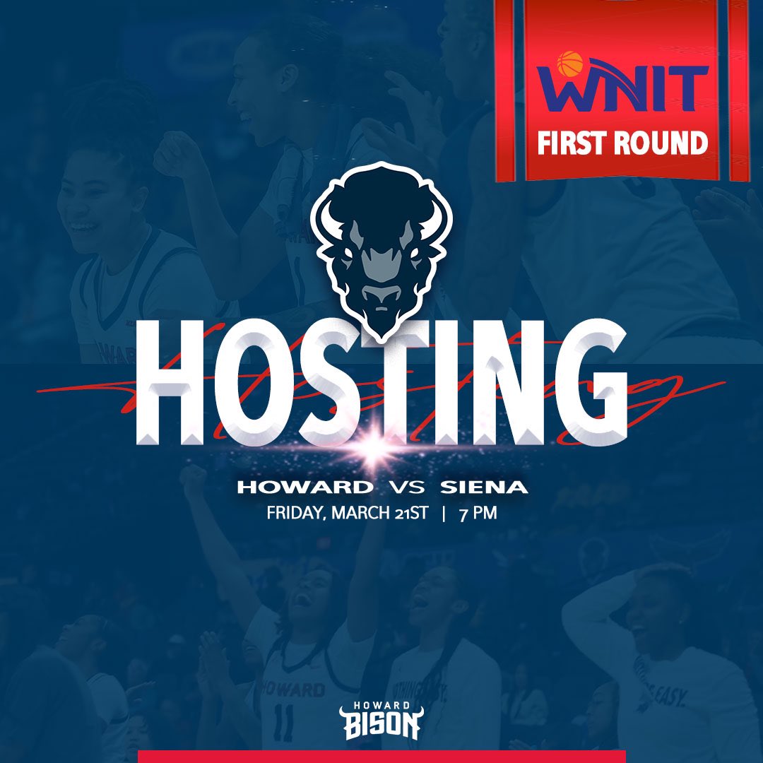 🏀 | Lady Bison to host Siena in WNIT game this Friday!

Get your tickets today! 🎟️

<a href="/Howard_WBB/">HowardWBB</a> <a href="/WomensNIT/">WNIT</a> 

howard.universitytickets.com/w/event.aspx?i…