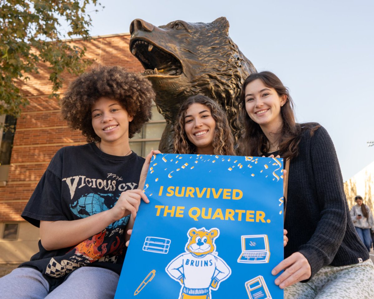 UCLA's tweet image. Finals fuel, on us! ☕️📚🧸 Bruins: Stop by Bruin Plaza for free coffee today until 1PM. We’ll be back at it from 11AM–1PM tomorrow and Wednesday. See you there! #GoBruins