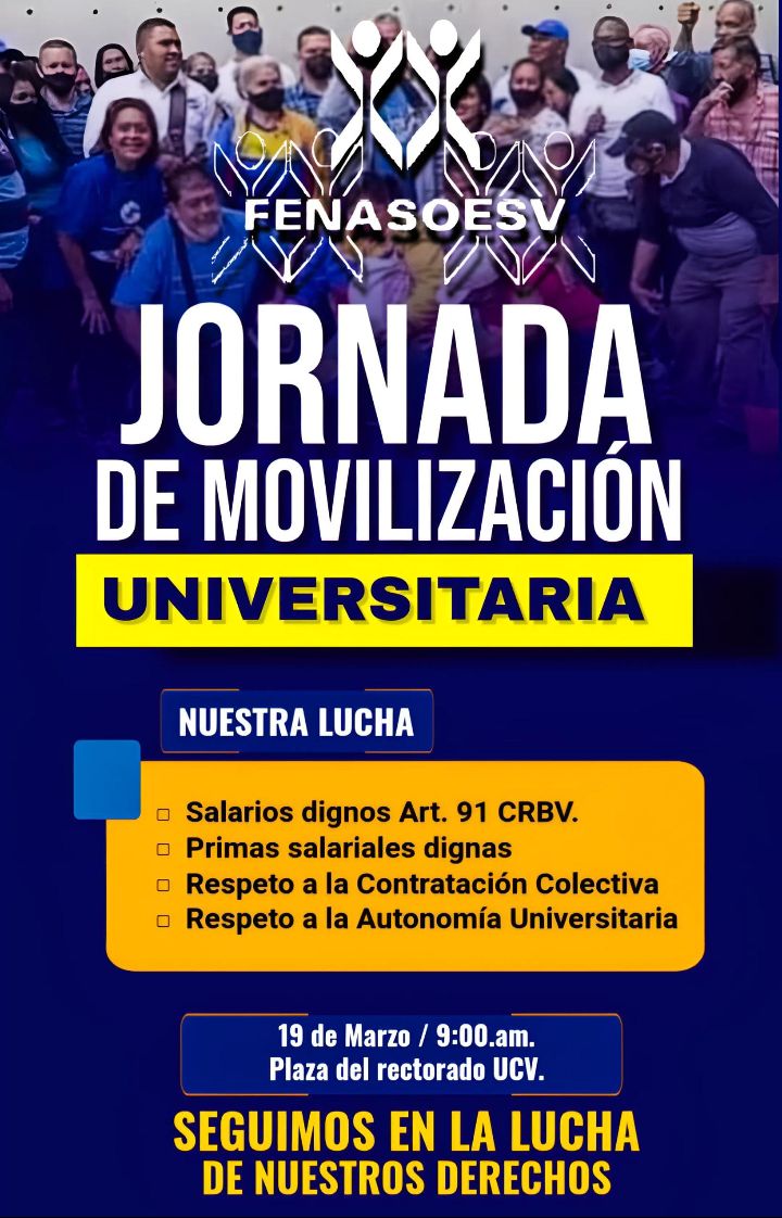 FENASOESV presente este miércoles 19 de marzo, vamos todos a exigir salarios dignos y suficientes, la lucha sigue.