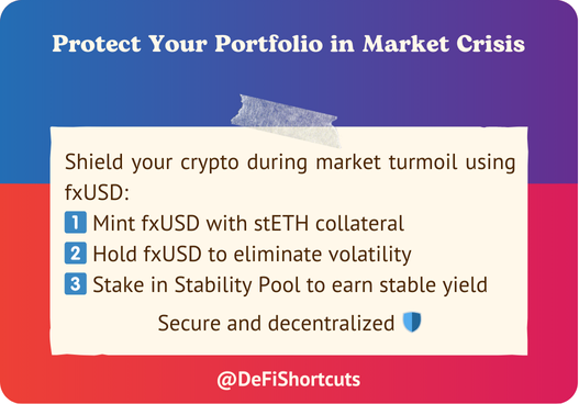 DeFiShortcuts's tweet image. Volatility incoming? 🌪️ Protect your portfolio with #fxUSD by @protocol_fx!

✅ Decentralized &amp;amp; stETH-backed
📈 Avoid market swings
💰 Earn yield in Stability Pool