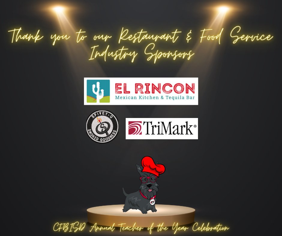 CFBEducationalFoundation (@cfbisdef) on Twitter photo With our Teacher of the Year event only a month away, we are grateful for our Food Service & Restaurant industry partners who are helping make this event possible.
<a href="/TriMarkUSA/">TriMark USA | Foodservice Distributor</a>
elrincontx.com/menu/
spivey-q.com With our Teacher of the Year event only a month away, we are grateful for our Food Service & Restaurant industry partners who are helping make this event possible.
<a href="/TriMarkUSA/">TriMark USA | Foodservice Distributor</a>
elrincontx.com/menu/
spivey-q.com