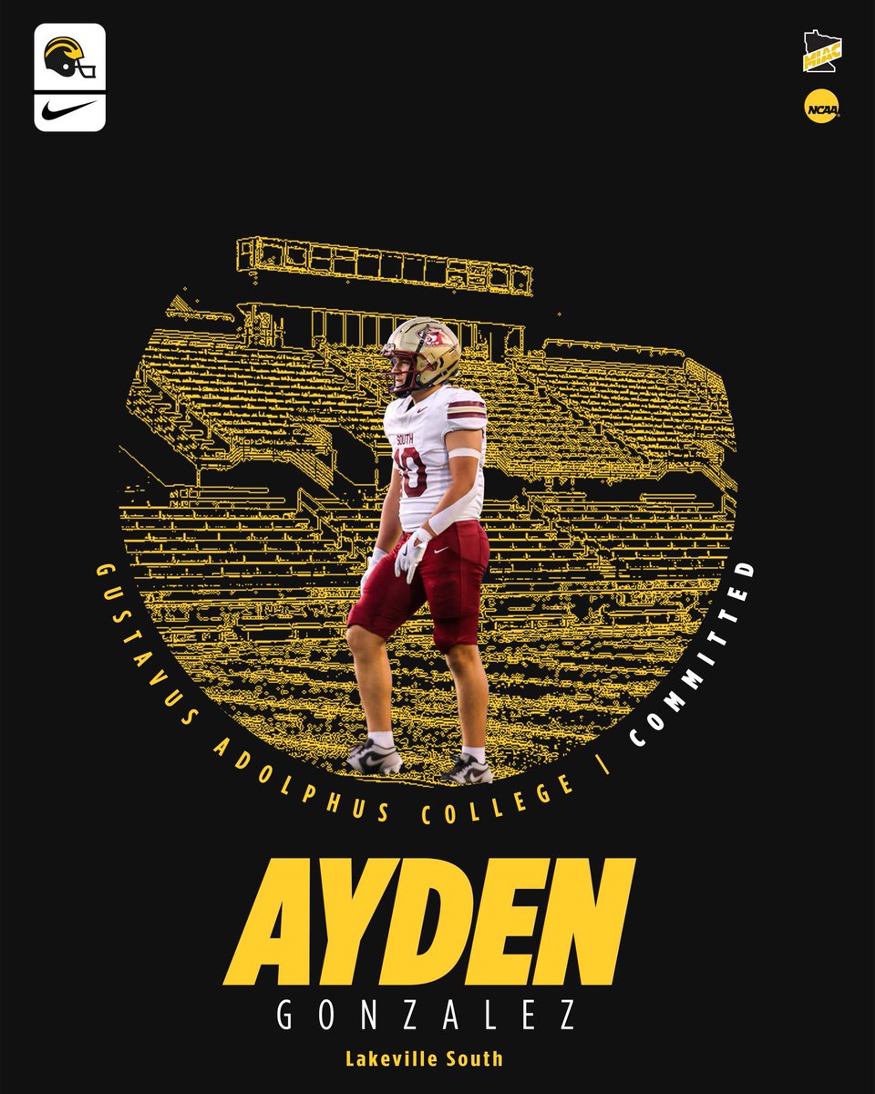 Ayden Gonzalez (@gonzalezayden05) on Twitter photo I want to thank God, my family, and my coaches for their unwavering support throughout this journey. I’m blessed to announce my commitment to <a href="/gustiefootball/">Gustavus Football</a> to further my academic and athletic career!
#GoGusties #Committed #AGTG
<a href="/LSHSCougarsFB/">Lakeville South Football</a>
<a href="/GlynnDerek/">Coach Glynn</a> <a href="/CoachHaugengac/">Peter Haugen</a> I want to thank God, my family, and my coaches for their unwavering support throughout this journey. I’m blessed to announce my commitment to <a href="/gustiefootball/">Gustavus Football</a> to further my academic and athletic career!
#GoGusties #Committed #AGTG
<a href="/LSHSCougarsFB/">Lakeville South Football</a>
<a href="/GlynnDerek/">Coach Glynn</a> <a href="/CoachHaugengac/">Peter Haugen</a>