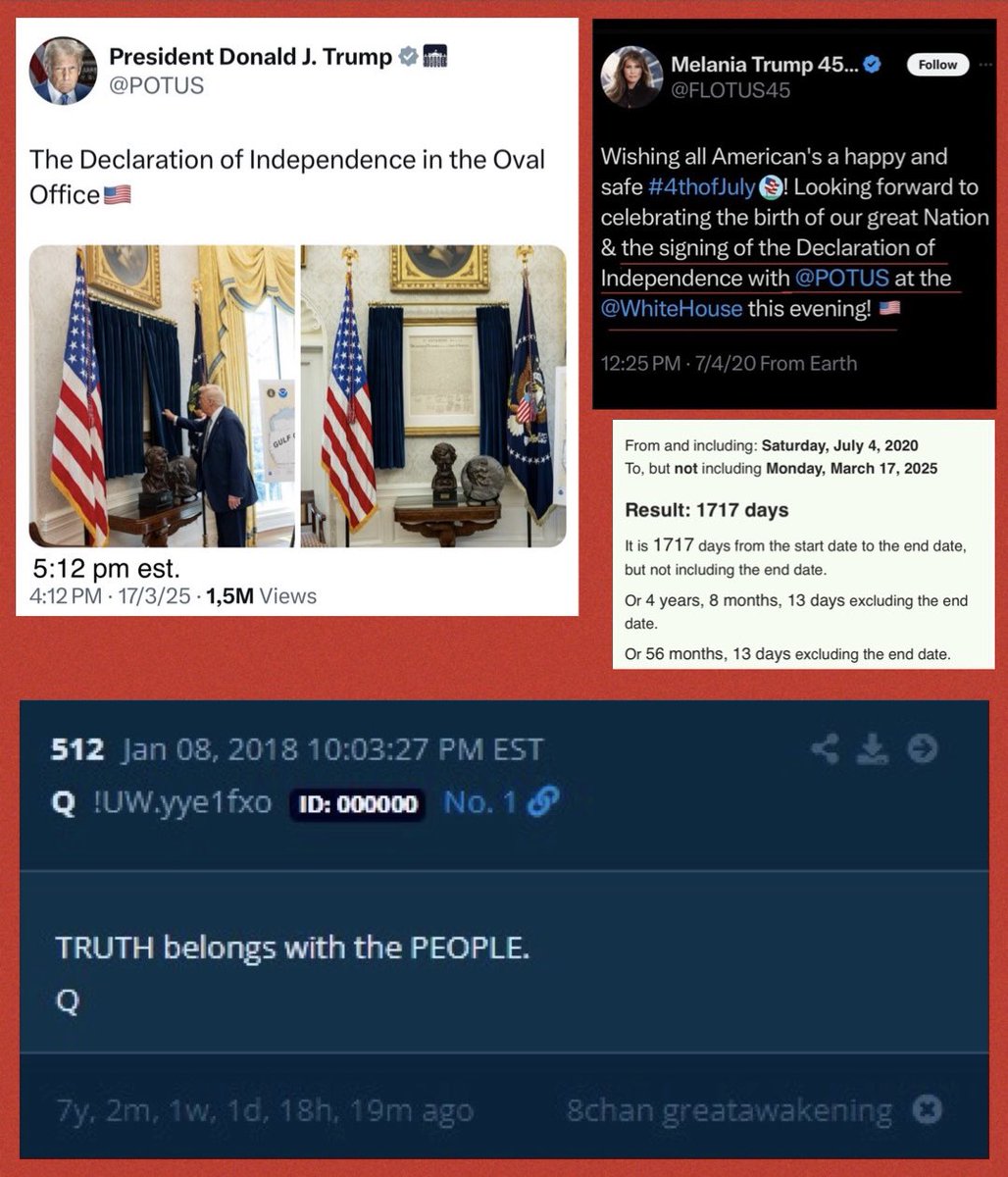 susieq1007's tweet photo. 🇺🇸🇺🇸🇺🇸🇺🇸🇺🇸
LFG 

What’s behind the other blue curtains??? 

The Declaration of Independence 🇺🇸

Melania posted July 4, 2020… 
12:25 pm est. 🇺🇸1717 days ago! 👀

Melania Trump 45...

@FLOTUS45
Wishing all American's a happy and safe #4thof July! Looking forward to celebrating the birth of our great Nation & the signing of the Declaration of Independence with @POTUS at the @WhiteHouse this evening!
12:25 PM 7/4/20 From Earth

@XRPBrainst0rm 
@ApeOfMainStree1 
@C1Stan 
@8Notables 
@JetstudioA 
@FoJAk3 
@asekin113 
@RacketED17 
@betty99bk 
@WeTheAnon17 
@jessioa5