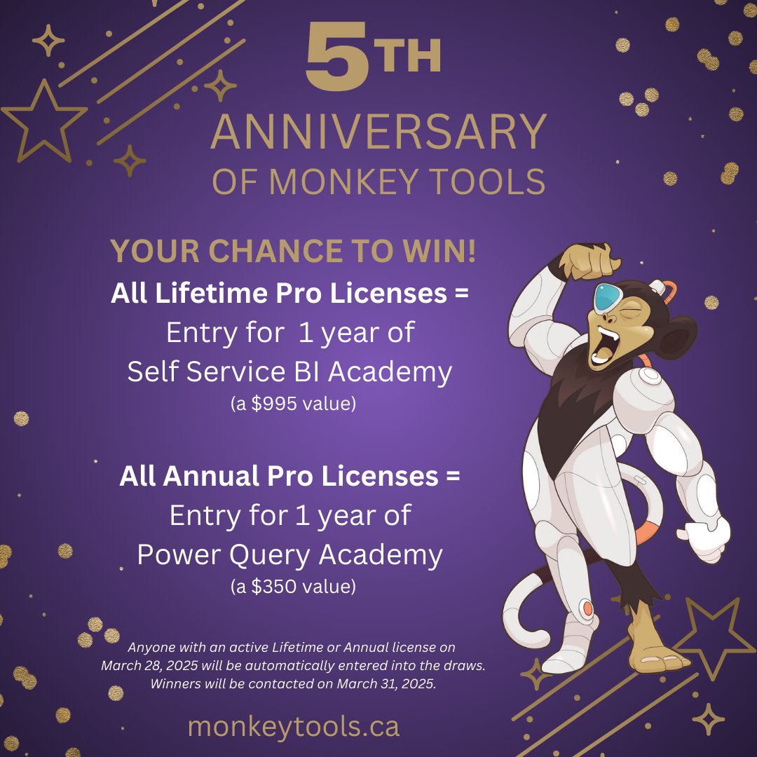 kpuls's tweet photo. Today marks 5 years since our #MonkeyTools #Excel add-in was officially launched! 🥳To celebrate, we're offering a 20% discount on Annual or Lifetime licenses. Until March 28, use code MONKEY5 at checkout - https://t.co/nBfc8tRuRl
Plus, get a chance to win a @skillwave_ course. https://t.co/t52qT1GmSD