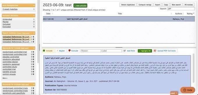 موقع يقوم بتحليل #الدراسات_السابقة rayyan.ai   من أفضل المواقع فائدة للباحثين في  مراجعة الأبحاث من مختلف جوانبها.  بإمكانك اضافة الكثير من الأوراق البحثية وسوف يعمل الموقع على تحليلها دفعة واحدة من حيث المنهجيات والاستعراض والتحليل والكلمات وغيرها. #البحث_العلمي