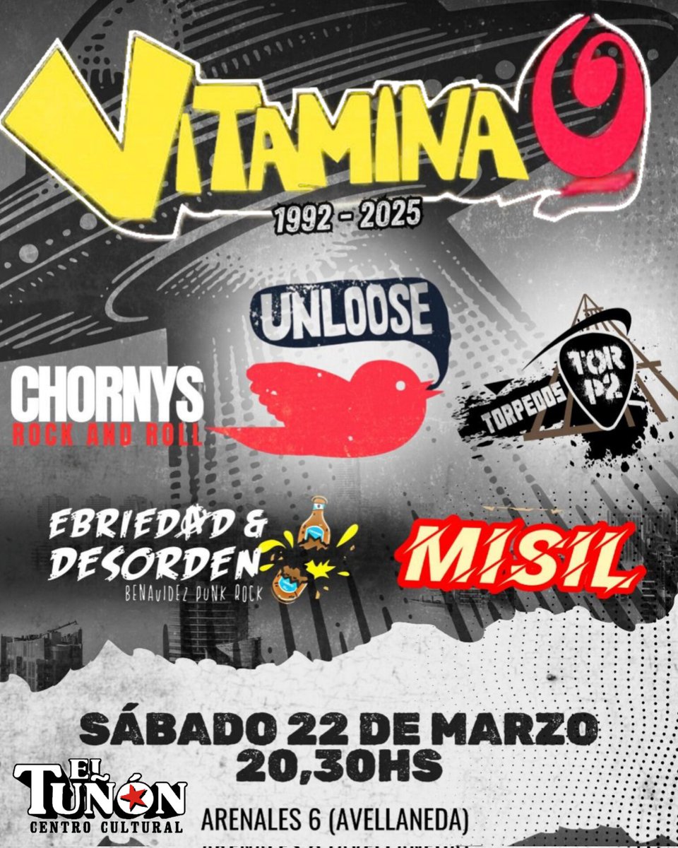 #PunkRock en #ElTuñón 🎸🤟🏼

🎟️ Sáb 22 - 20:30HS
📍 Arenales 6/Casi Esq. Av. Mitre, Avellaneda Centro