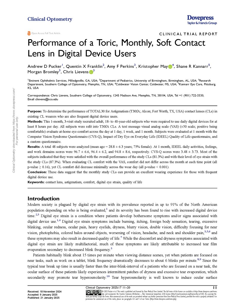 DovePress's tweet image. Performance of a Toric, Monthly, Soft Contact Lens in Digital Device Users ➡️ dovepress.com/performance-of…

#ClinicalOptometry #Astigmatism #DigitalEyeStrain