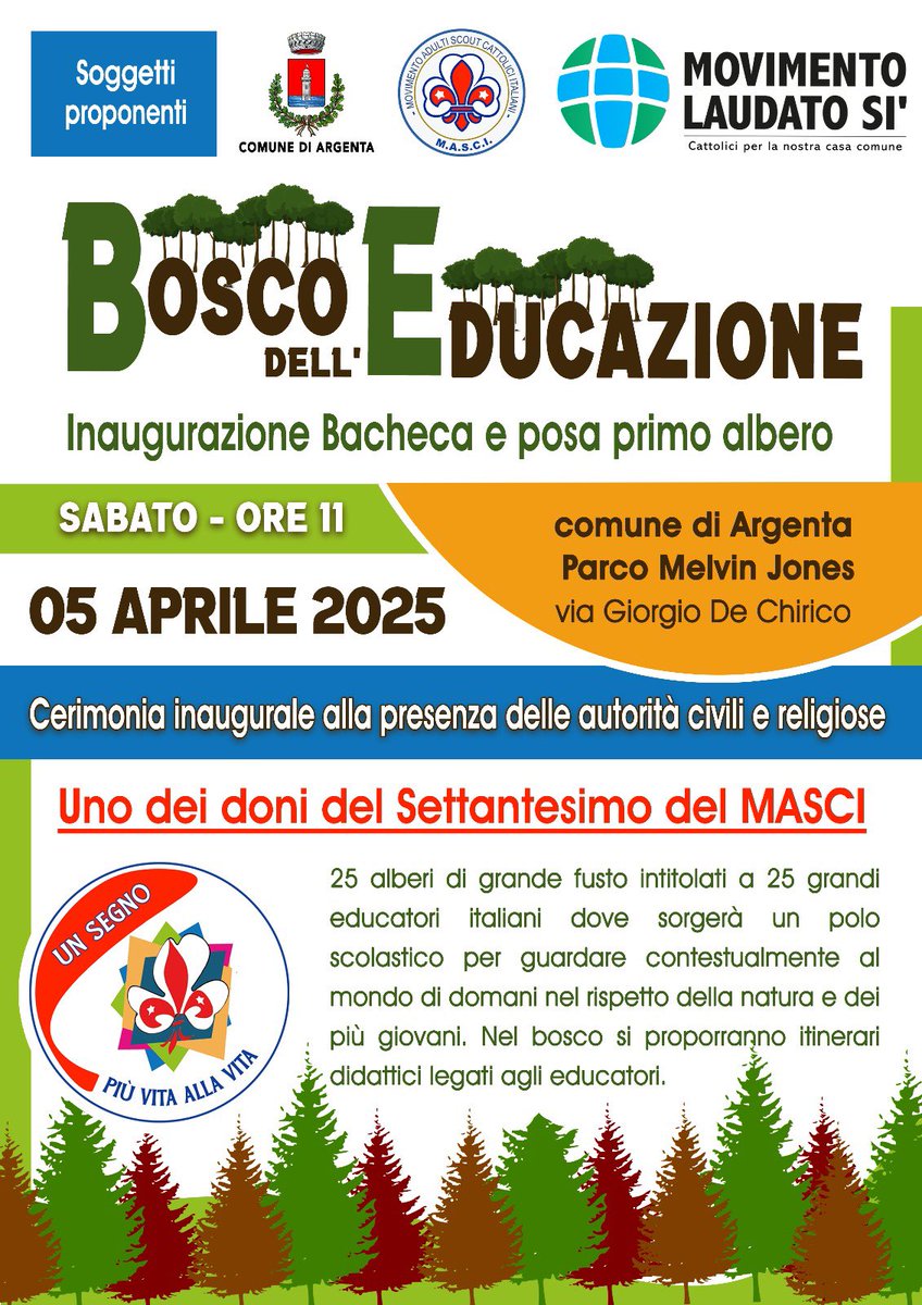 𝙄 𝙙𝙤𝙣𝙞 𝙥𝙚𝙧 𝙞 𝟳𝟬 𝙖𝙣𝙣𝙞 𝙙𝙚𝙡 𝙈𝘼𝙎𝘾𝙄: 
nasce 𝙞𝙡 𝘽𝙤𝙨𝙘𝙤 𝙙𝙚𝙡𝙡’𝙀𝙙𝙪𝙘𝙖𝙯𝙞𝙤𝙣𝙚 𝙖𝙙 𝘼𝙧𝙜𝙚𝙣𝙩𝙖 
🌳⚜️☘️

Con <a href="/agesci/">AGESCI</a> <a href="/ScoutFSE_Italia/">Scout d'Europa - FSE</a> <a href="/MovimentoLS_IT/">Movimento Laudato Si'</a>