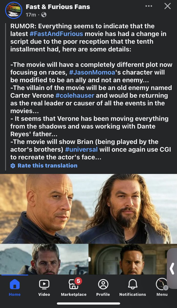 RxLLCvrter999's tweet image. This popped on my Facebook timeline, and if ima be honest I hope this is fake (I Know This is fake).

Racing was never the MAIN FOCUS of the movies; Dante should Not be an ally; and if Verone returns it’s needs to be something different and better.

#FastXI #Rumor