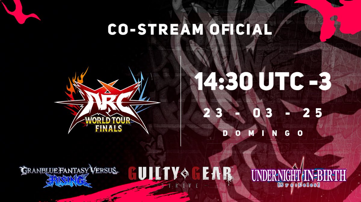 Somos el Co-Stream Oficial en español del Arc World Tour 2024.

Este domingo acompáñanos en la transmisión de las finales de Guilty Gear: Strive, Granblue Fantasy Versus Rising y Under Night in-Birth 2: Sys Celes.

Nos acompañan, como siempre, <a href="/MashnMixFG/">Mash'n Mix</a> y <a href="/236BAfgc/">236BA</a> 

Los
