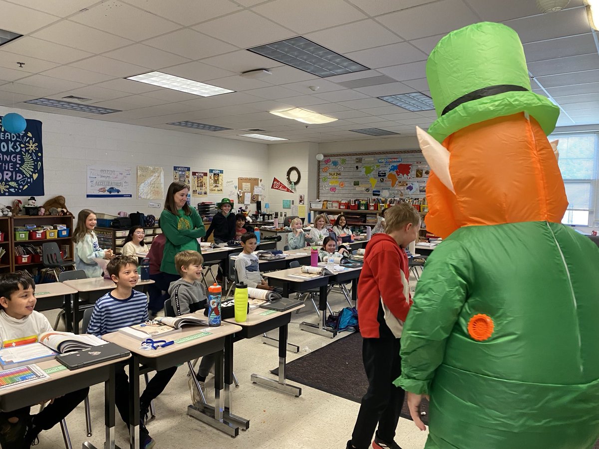 The leprechaun was visiting classes today and causing mischief!