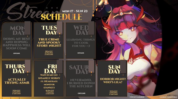 MY SCHEDULE FOR THIS WEEK! ✨⚔️(MARCH 17 - 23) 
totally not stalking you edition 
? puri https://t.co