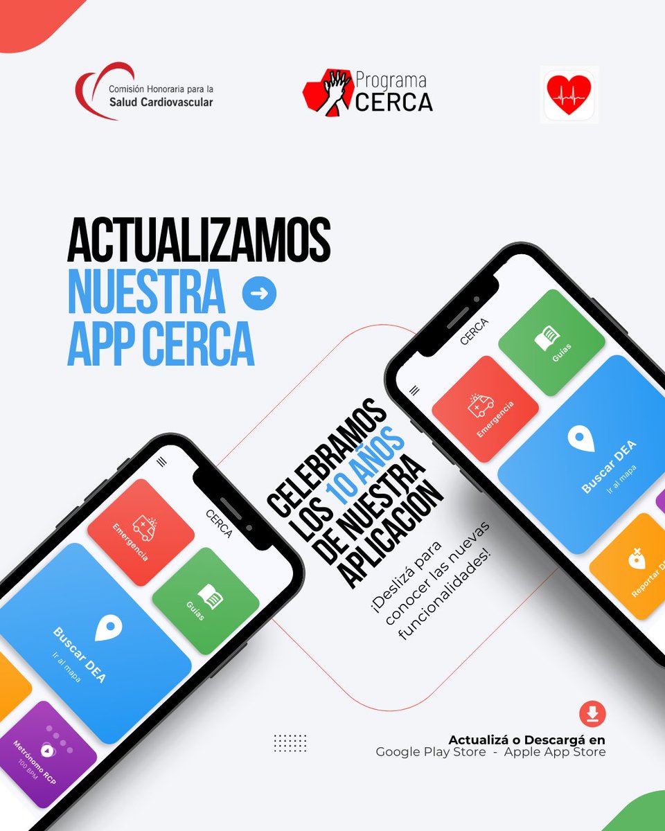 cardiosaluduy's tweet photo. Actualización de nuestra APP CERCA:
✅Nuevas funcionalidades para garantizar un rendimiento óptimo y una experiencia mucho más
fluida.
✅Descarga o actualiza la APP CERCA, juntos
podemos salvar más vidas. ❤️

@VictorDayan1 
@Doc_AleCuesta 
@LuFloriol 
@LauraGarreCastr https://t.co/i9LXWd6lKC
