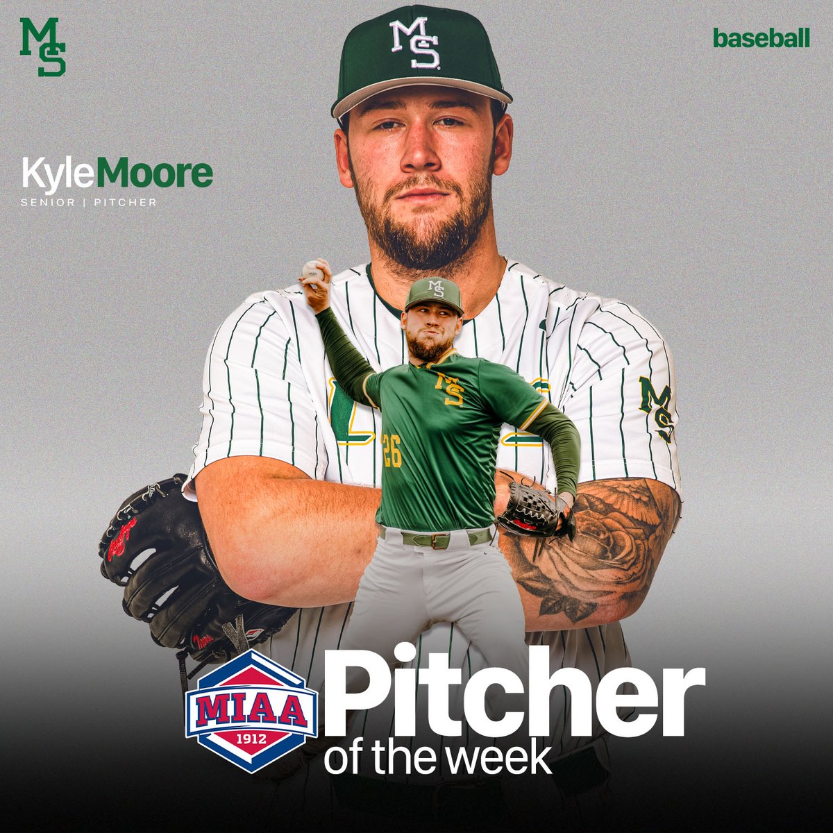 Congratulations to MIAA Pitcher of the Week, Kyle Moore! 🦁