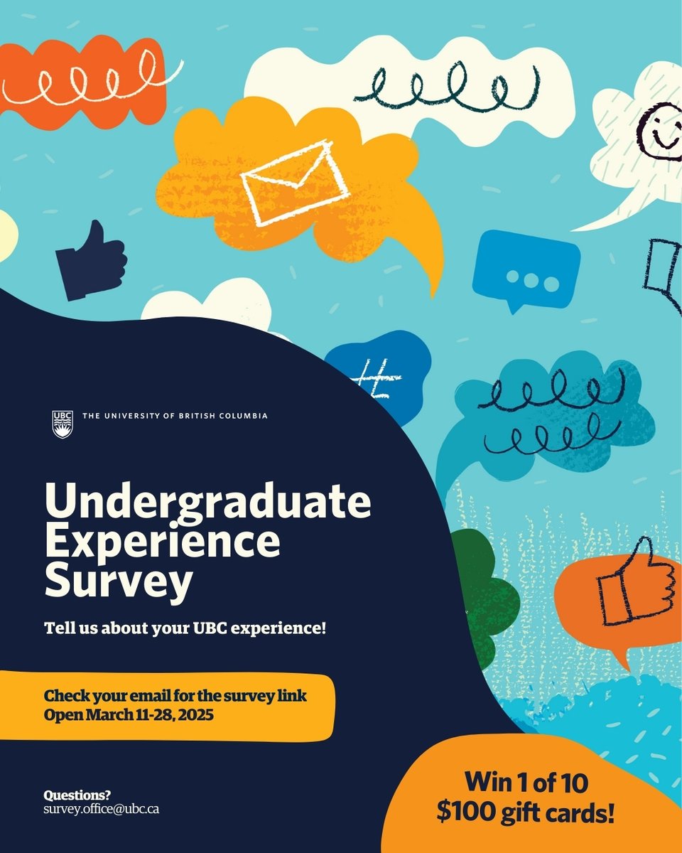 UBC PAIR (@ubcpair) on Twitter photo The Undergraduate Experience Survey (UES) is open until March 28! <a href="/UBC/">University of British Columbia</a> undergrads can complete the 5-minute survey to be entered in a draw to win one of ten $100 gift cards! Check email for survey invite. pair.ubc.ca/surveys/ues/ The Undergraduate Experience Survey (UES) is open until March 28! <a href="/UBC/">University of British Columbia</a> undergrads can complete the 5-minute survey to be entered in a draw to win one of ten $100 gift cards! Check email for survey invite. pair.ubc.ca/surveys/ues/