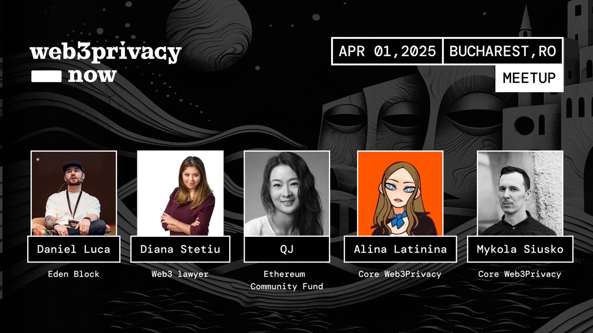 Check out the amazing speakers for the <a href="/web3privacy/">Web3Privacy Now</a> meet-up on April 1st in Bucharest! ✨ 

And we're preparing even more surprises for you, anon! 👁️ 

DM if you want to speak, sponsor, collab in any way 🫂

[link to sign up in the comments]⬇️