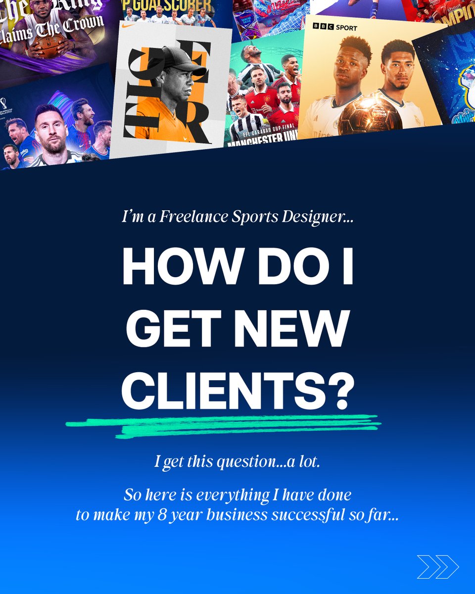 "How do I get new clients?"

This is a question I get asked all the time. So here are the top 6 things that I have done (and still do!!) in almost 8 years of being a Freelance Sports Designer. 👇🏻