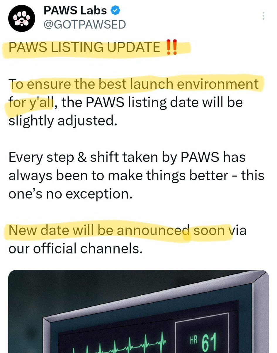 FreeAirdrops099's tweet image. $PAWS Airdrop Update 🐾

Follow for more updates
t.me/FreeAirdrops099

- 🐾 PAWS LISTING POSTPONED ❗️

🔰Binance Listing Coming ?

❤️ Like 🔁 Repost
#Paws #pawsupdate #Airdrop #Update #Listing #PawsOnBinance #pawsAirdrop