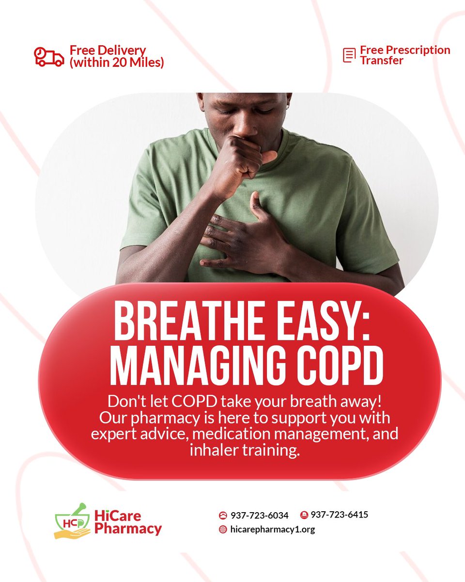 hi_carepharmacy's tweet photo. Take control of your breathing and live life to the fullest!
#COPDawareness #BreatheEasy #PharmacyServices #LungHealth #RespiratoryCare #COPDmanagement #pharmacyinohio #usa https://t.co/oPOARt07DF