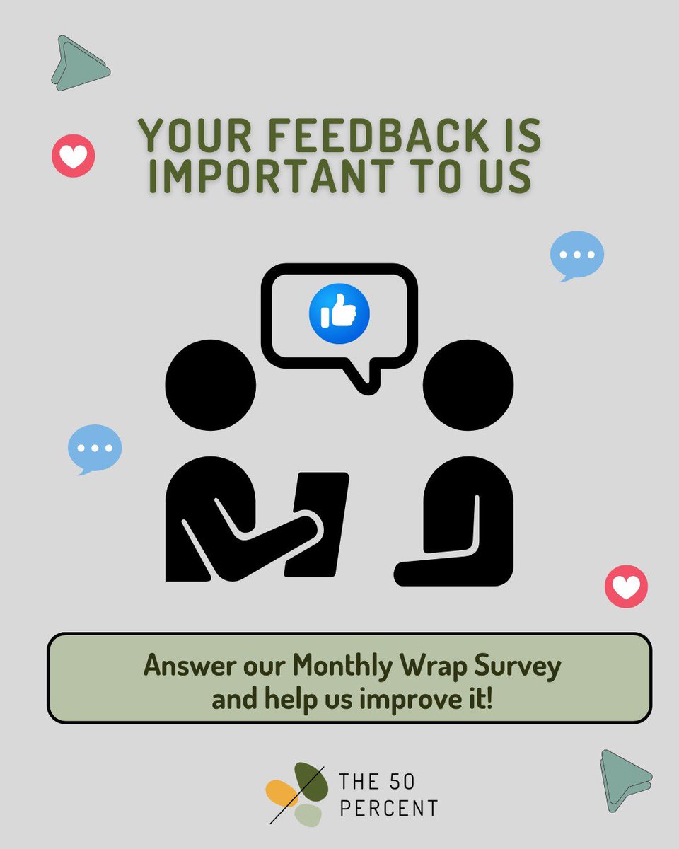 We want to hear from you! 📢

We’re always working to improve our #MonthlyWrap sessions to make them more engaging, informative, and valuable for you. 

🔗 forms.gle/xB7N94tXdAmPjP… 

Help us make our community engagement better! ✨

#The50Percent #CommunityEngagement