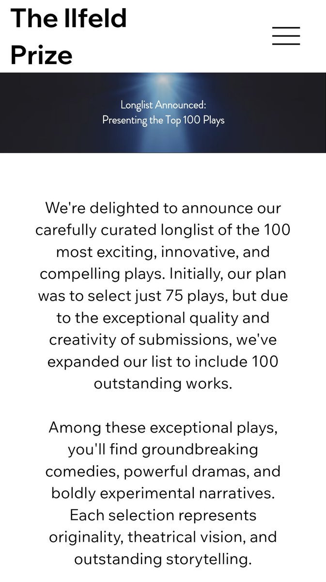 Over the MOON to have made the longlist for the Ilfeld Prize. The play that I entered means so much to me. I've worked very hard on it and I believe in it with my whole heart, so it's so nice to get some recognition for this!! 

ilfeldprize.com/longlist