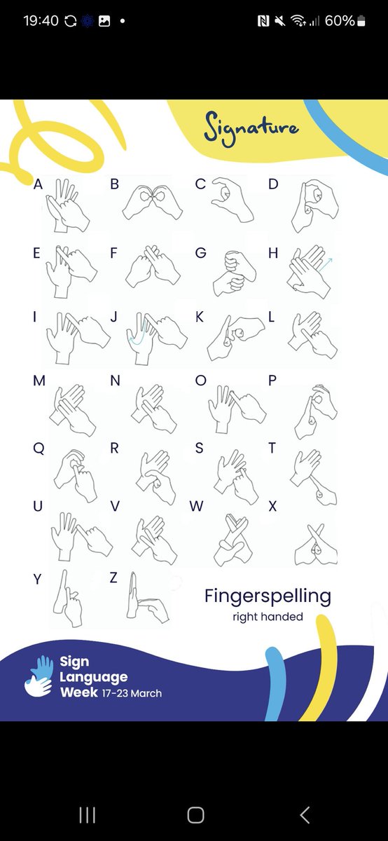 It's Sign Language Week 🎉
This week, celebrates British Sign Language and the Deaf community.
<a href="/SignatureDeaf/">Signature</a>  have created this fingerspelling chart with  more Sign Language resources are available on their website.
#SignLanguageWeek #BSL #SLW2025 #BritishSignLanguage