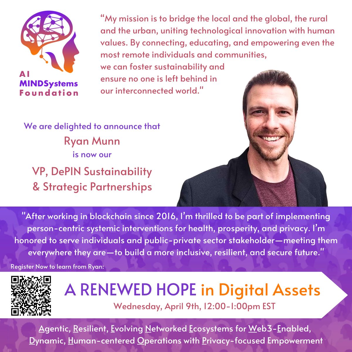 Excited to announce our newest team member, Ryan Munn, as VP of DePIN Sustainability &amp; Strategic Partnerships! With a wealth of experience in blockchain, financial systems, and connectivity infrastructure, we're honored to have him join the foundation

Learn more on our webinar
