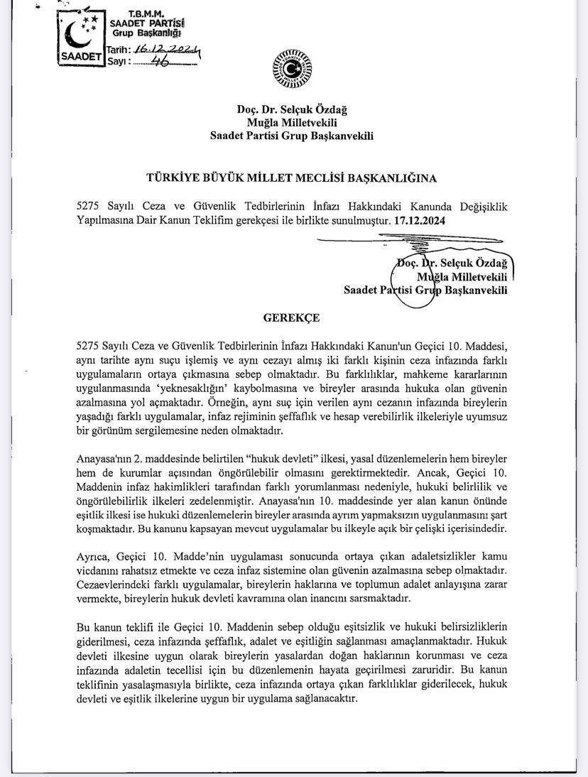 Kamuoyunda ‘31 Temmuz Covid Yasası’ olarak bilinen kanunun, aynı suçu işleyen kişiler arasında yarattığı farklı uygulamalar nedeniyle oluşan mağduriyetleri gidermeye yönelik bir kanun teklifi hazırlamıştık.

Kanun teklifimizin TBMM Genel Kurulu gündemine alınması için TBMM