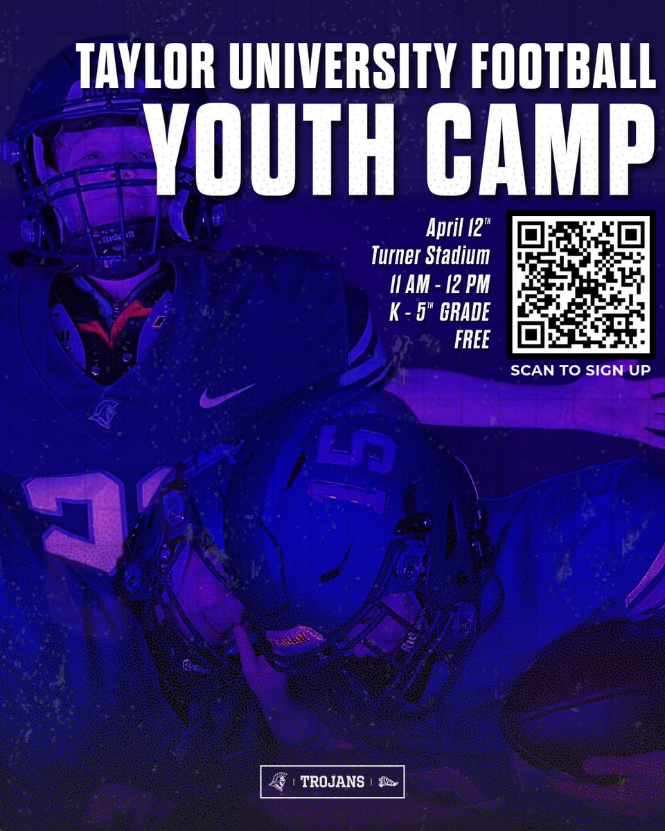 Join us on April 12th for our annual Taylor Football Youth Camp! Camp will be free, starting at 11:00am. Sign up using the link below or the QR code.

forms.gle/rueN1uvGmnTgEt…

#KingdomImpact | #EMAT