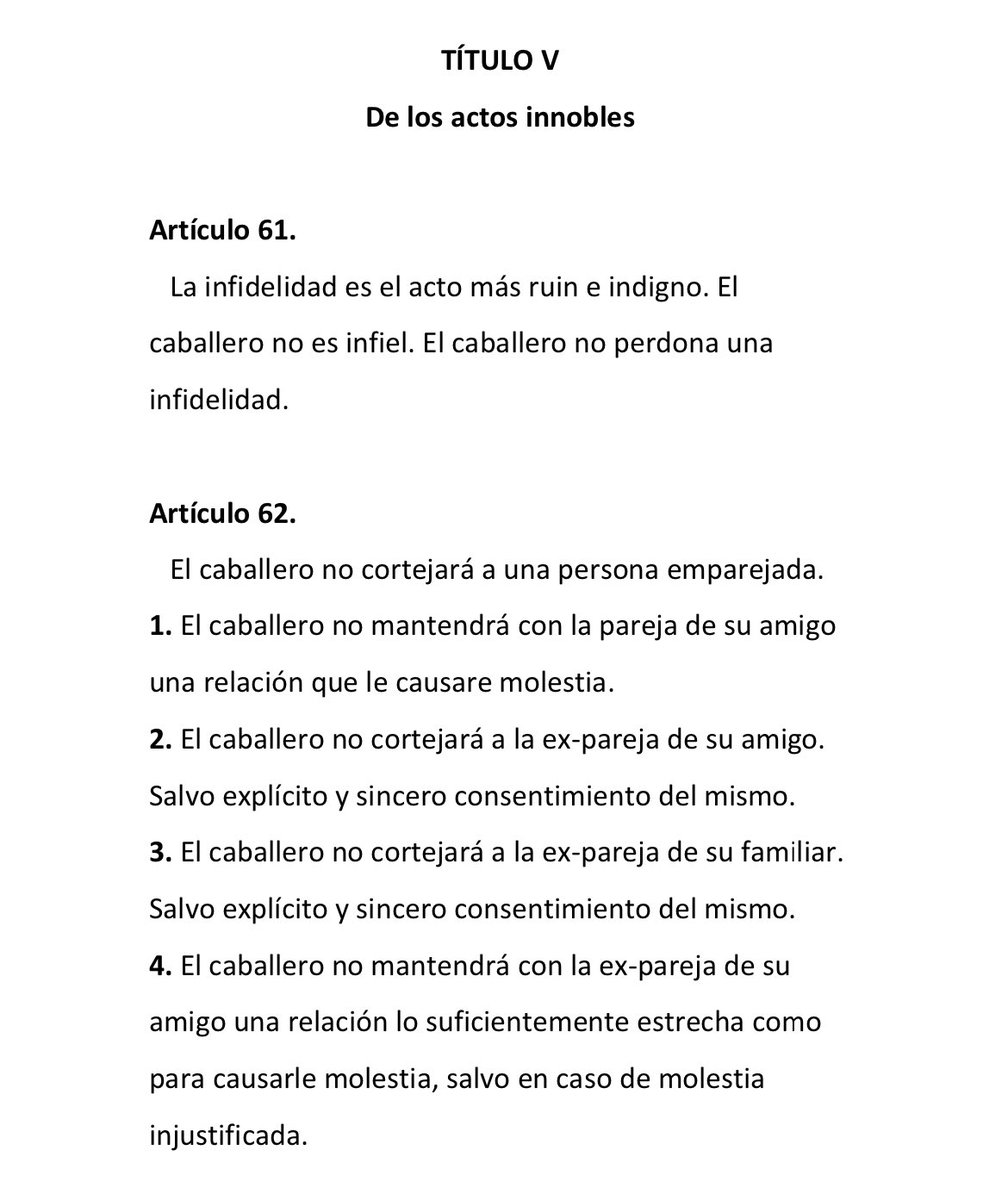 AlferezBronsky's tweet photo. @morodelsur Artículo 62 de El Código del Caballero.
Honor. https://t.co/ZSiowmfDni