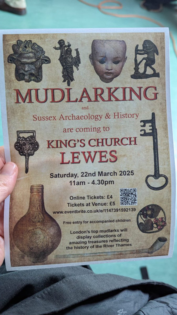 MUDLARKING!
Just a little reminder about this very exciting event coming up on Saturday in #Lewes (poster beautifully modelled by one of our Archaeology Day School attendees, Jessica!)
Tickets here: eventbrite.co.uk/e/1147391592139 #mudlarking