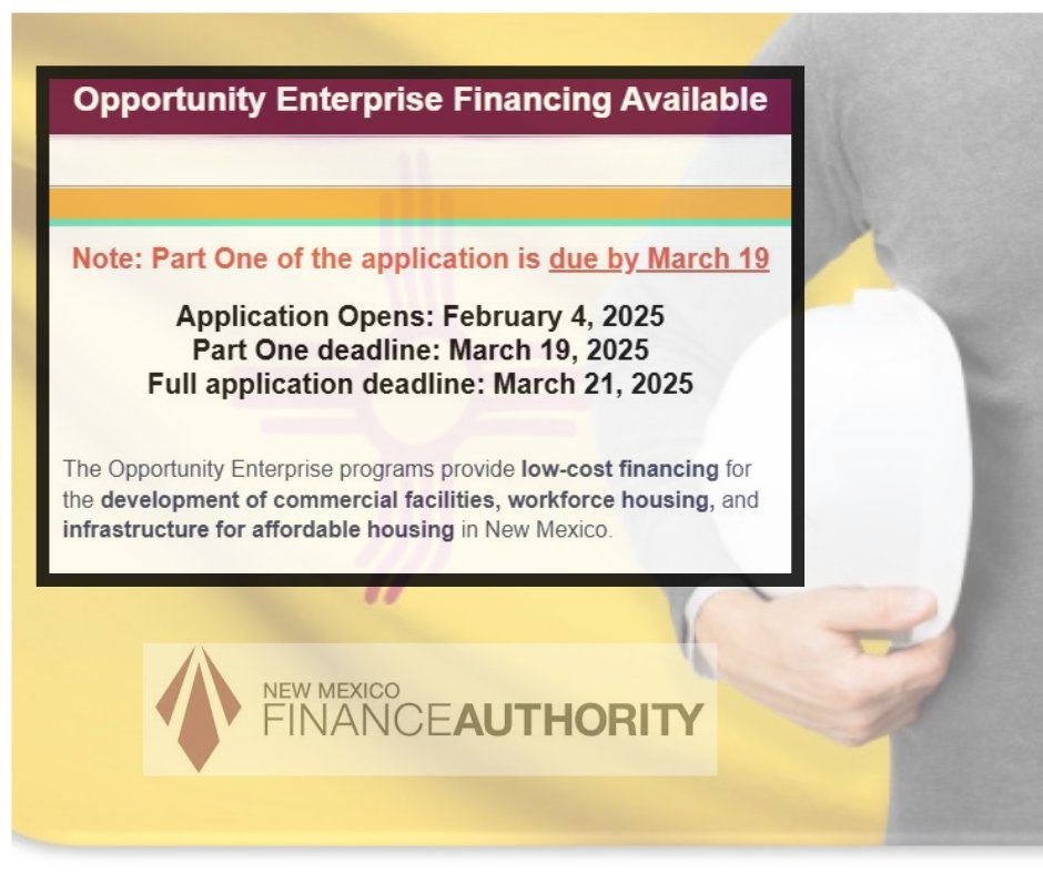 nmfinanceauth's tweet image. Don't miss out!  Opportunity Enterprise Applications close THIS WEEK!  Please visit our website: nmfinance.com/opportunity-en… for requirements.