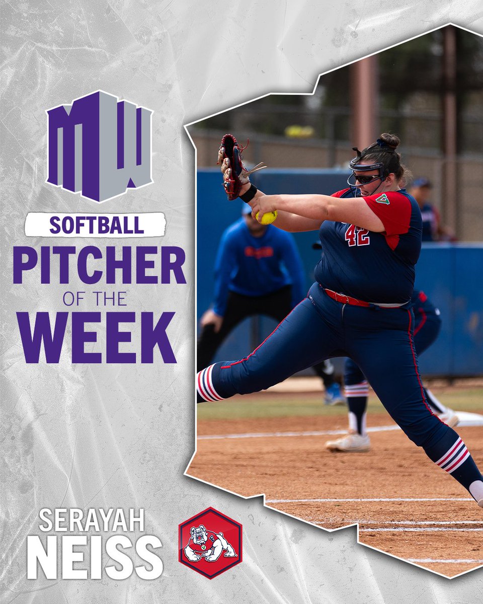 MountainWest's tweet image. Softball Pitcher of the Week ➡️ Serayah Neiss

Neiss led the Bulldogs to their first series sweep over Boise State since 2021 and was 2-0 in the circle, logging a 1.27 ERA and 10 strikeouts in 11 innings 👏