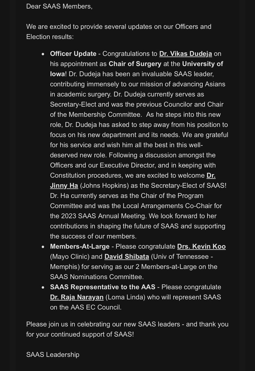 Raja Narayan, MD MPH (@rajarnarayan) on Twitter photo So grateful for this opportunity to represent <a href="/AsianAcadSurg/">SocAsianAcadSurg</a> on the Executive Council for <a href="/AcademicSurgery/">Assoc4AcademicSurgery</a>. Thank you to <a href="/AshGosain/">Ankush Gosain</a> and <a href="/BrenessaL/">Brenessa Lindeman, MD, MEHP</a> for this honor to serve two societies that have been so critical to my growth So grateful for this opportunity to represent <a href="/AsianAcadSurg/">SocAsianAcadSurg</a> on the Executive Council for <a href="/AcademicSurgery/">Assoc4AcademicSurgery</a>. Thank you to <a href="/AshGosain/">Ankush Gosain</a> and <a href="/BrenessaL/">Brenessa Lindeman, MD, MEHP</a> for this honor to serve two societies that have been so critical to my growth