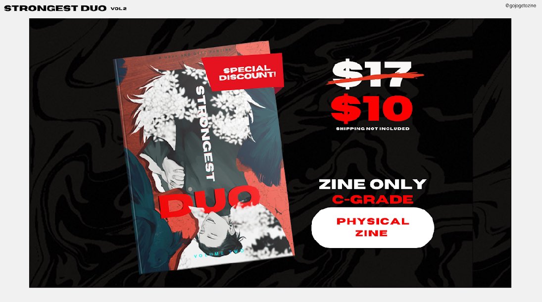 👁️‍🗨️Sale alert! C-grade zines are now just $10 on our leftovers store. Grab yours at the discounted rate today!🐉

👉gojogetozine.bigcartel.com👈