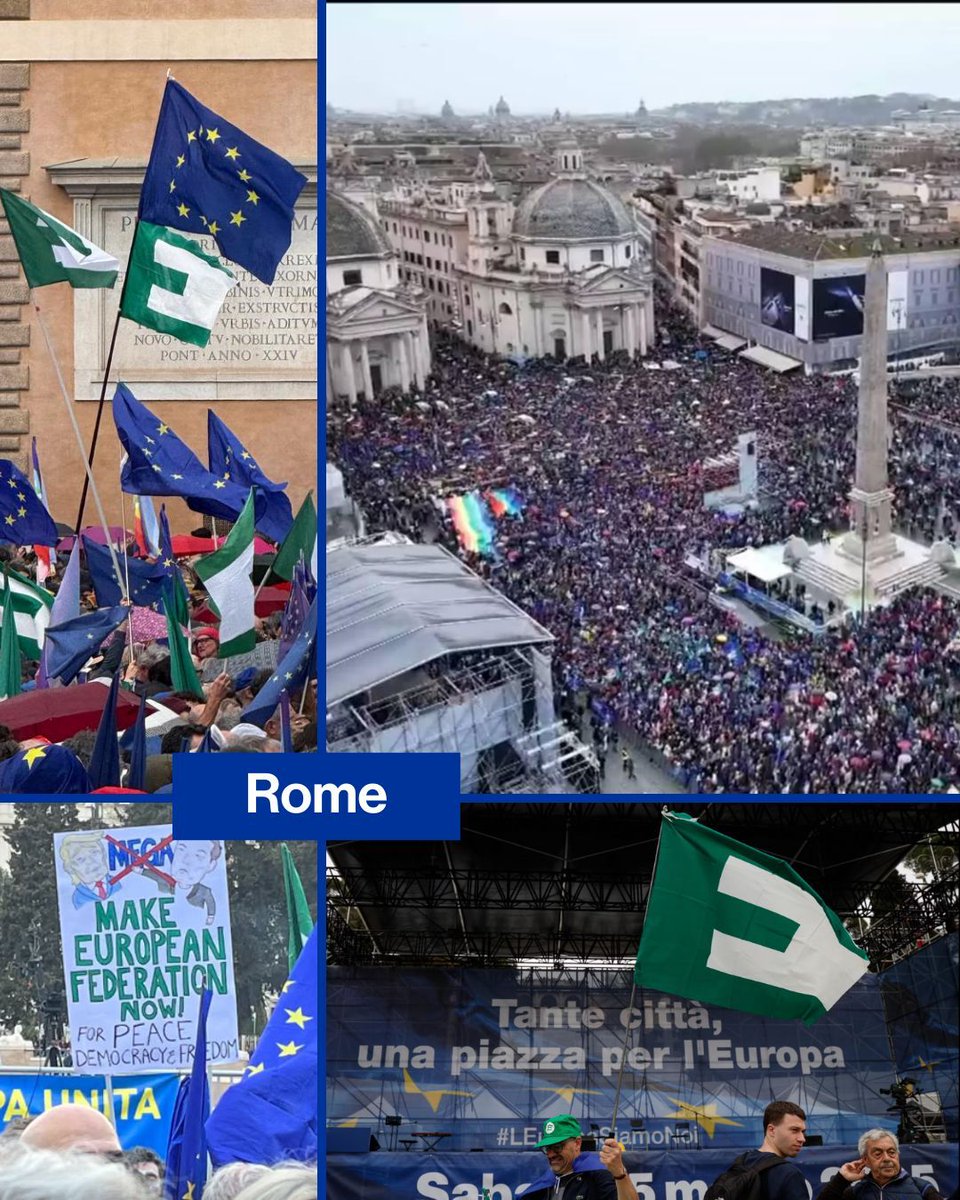 15 March, #Rome
About 50,000 ordinary citizens, world of associations representatives, trade union representatives, and personalities from the culture and entertainment came together under the EU flag.
200+ members of MFE (UEF Italy) have participated in the demonstration.