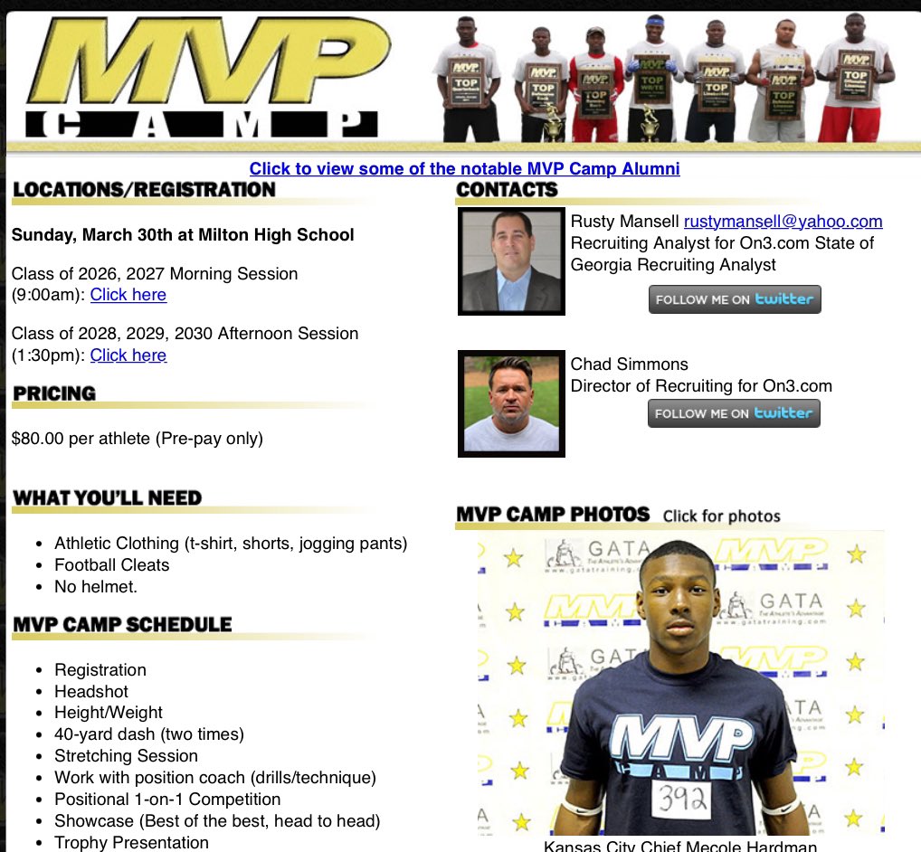 Abram Morrow (@morrowabram) on Twitter photo I’ll be attending the MVP camp March 30th. <a href="/TheMVPCamps/">MVP Camp</a> <a href="/RustyMansell_/">Rusty Mansell</a> <a href="/ChadSimmons_/">ChadSimmons</a> <a href="/MZRecruits/">Mount Zion Eagles Football</a> <a href="/fbcoach77/">Brad Gordon</a> <a href="/RecruitGeorgia/">Recruit Georgia</a> <a href="/NwGaFootball/">NwGa Football</a> <a href="/bigka54/">Kevin McAlmont</a> <a href="/BrooksAustinBA/">Brooks Austin</a> <a href="/NEGARecruits/">Northeast Georgia Recruits</a> <a href="/GradickSports/">Gradick Sports</a> <a href="/AdamT_16/">Adam Turner</a> <a href="/WGASportsNation/">West Georgia Sports-Nation</a> I’ll be attending the MVP camp March 30th. <a href="/TheMVPCamps/">MVP Camp</a> <a href="/RustyMansell_/">Rusty Mansell</a> <a href="/ChadSimmons_/">ChadSimmons</a> <a href="/MZRecruits/">Mount Zion Eagles Football</a> <a href="/fbcoach77/">Brad Gordon</a> <a href="/RecruitGeorgia/">Recruit Georgia</a> <a href="/NwGaFootball/">NwGa Football</a> <a href="/bigka54/">Kevin McAlmont</a> <a href="/BrooksAustinBA/">Brooks Austin</a> <a href="/NEGARecruits/">Northeast Georgia Recruits</a> <a href="/GradickSports/">Gradick Sports</a> <a href="/AdamT_16/">Adam Turner</a> <a href="/WGASportsNation/">West Georgia Sports-Nation</a>
