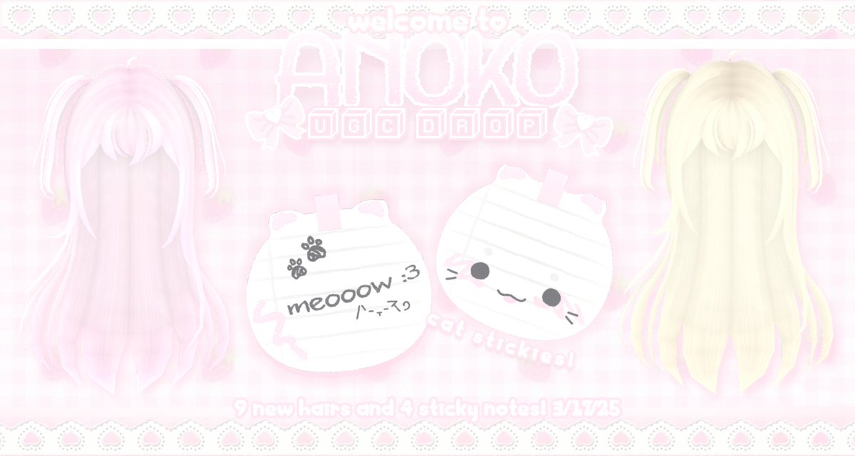 kitticides's tweet photo. (..◜ᴗ◝..) new hairs ♡ sticky notes in anoko !!
pausing free ugc (will post a follow up)

buy the new items here ♡ 
https://t.co/7FNC052KVK

#ROBLOX #RobloxDev #robloxugc #ugccommunity https://t.co/FbeFf0avUq