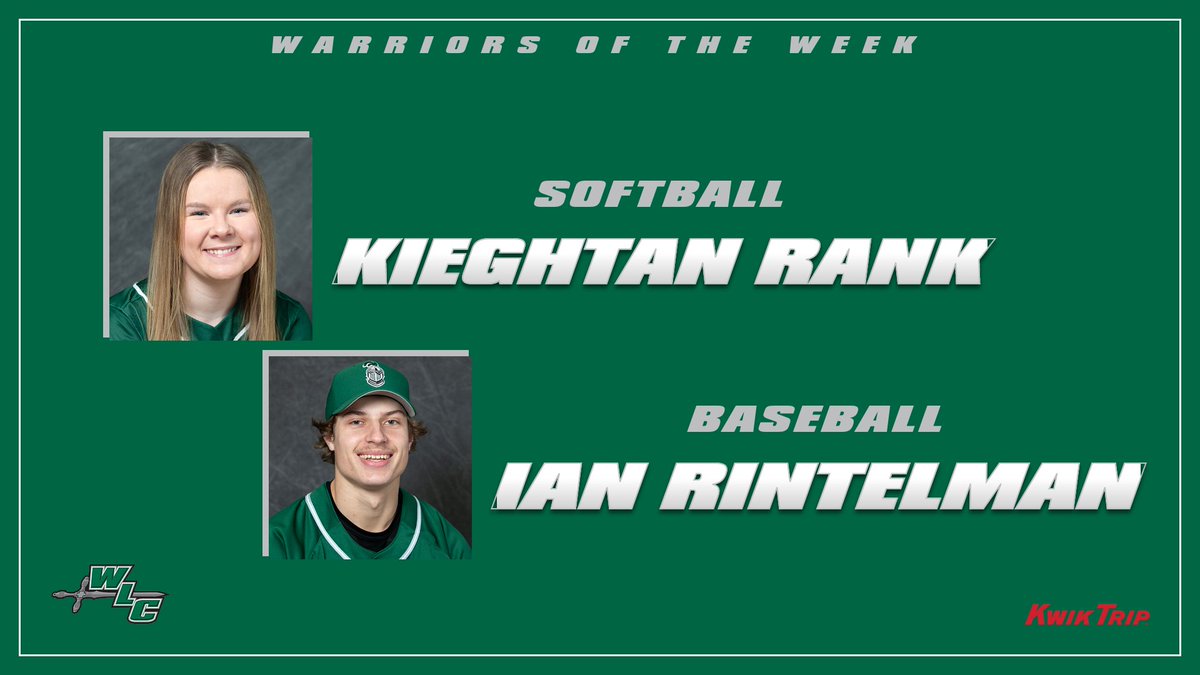 WOW: Kieghtan Rank (<a href="/WLCSoftball/">WLC Softball</a>) and Ian Rintelman (<a href="/WLC_Base/">WLC Baseball</a>) are the Kwik Trip Warriors of the Week for March 10-16, 2025. Read more about them at WLCSports.com.
