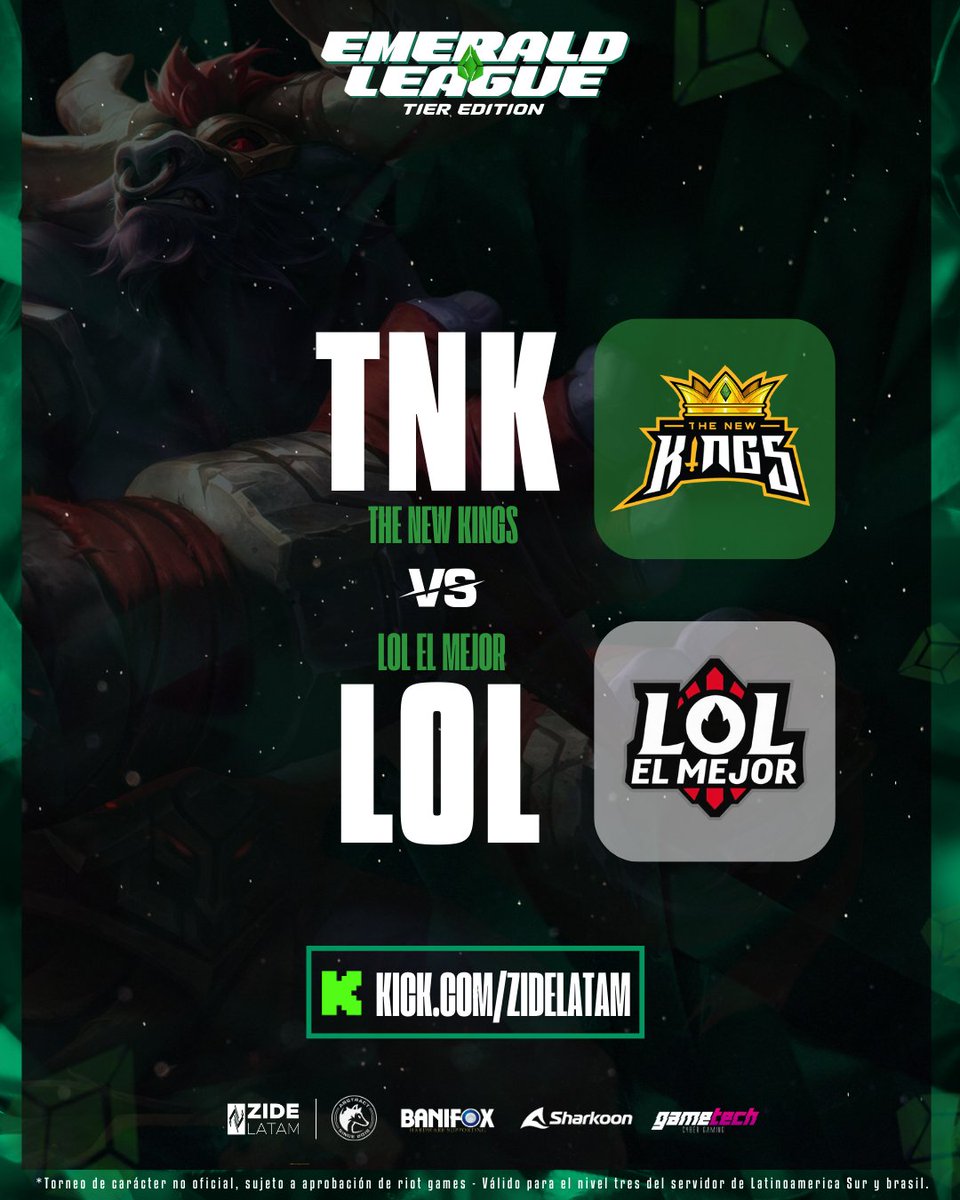 🔥 ¡La gran final de la Emerald Tier Edition está aquí! 🔥

🏆 LOL EL MEJOR (<a href="/RodriCerrudo/">Chórdy</a>) vs <a href="/tnk_esport/">TNK Esport</a> 

🌟 ¡El enfrentamiento que todos esperaban! Esta noche, LOL EL MEJOR y THE NEW KINGS se disputarán el campeonato en una emocionante mejor de 5. 🌟

📅 Hoy a las 21:30 hs.