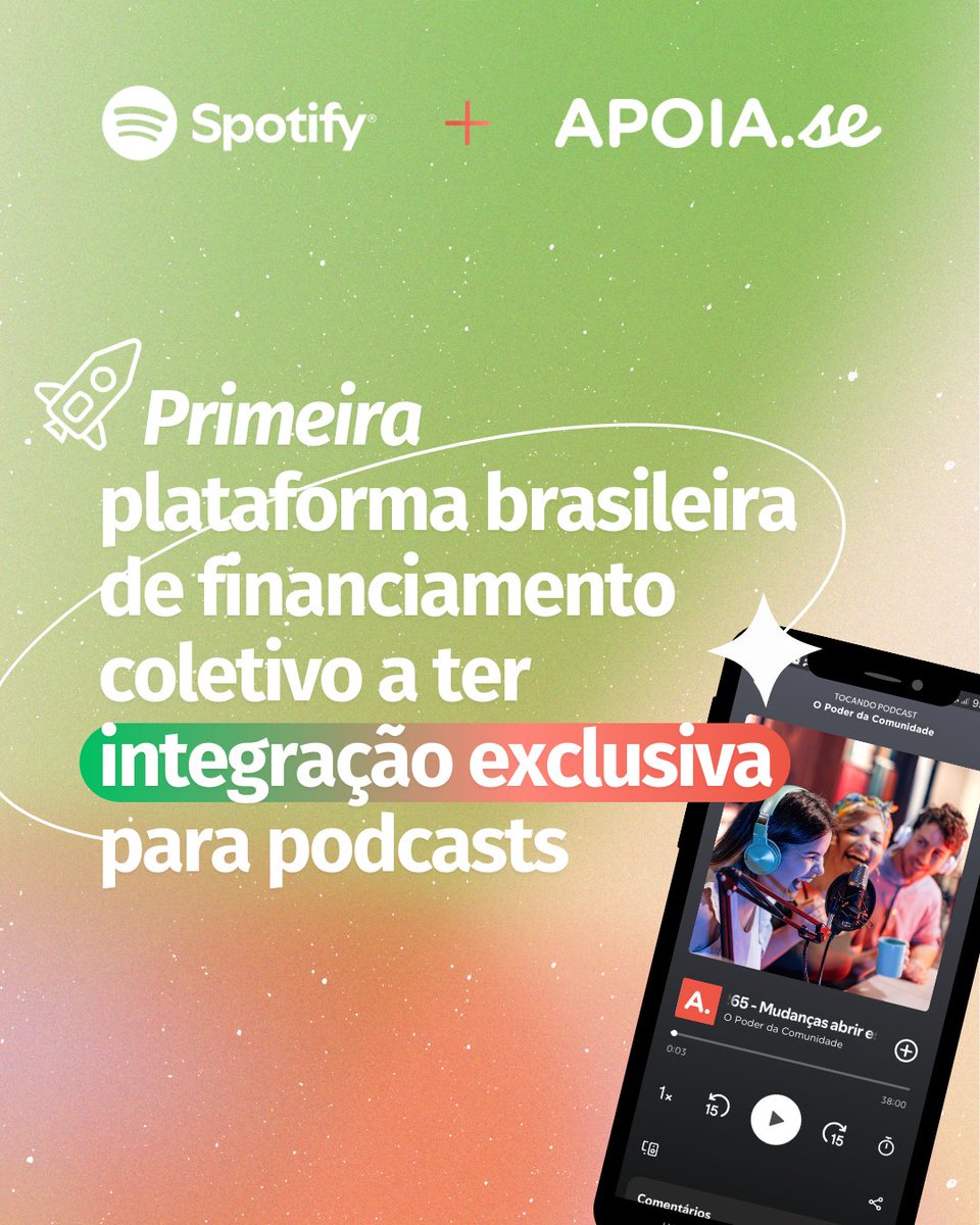 🚀A APOIA.se é a primeira plataforma brasileira de financiamento coletivo com integração exclusiva para podcasts! 

🎙️✨Ative em poucos cliques, sem apps extras e transforme seu conteúdo em receita real. Bora surfar essa onda de merecimento?

#APOIAse #Spotify