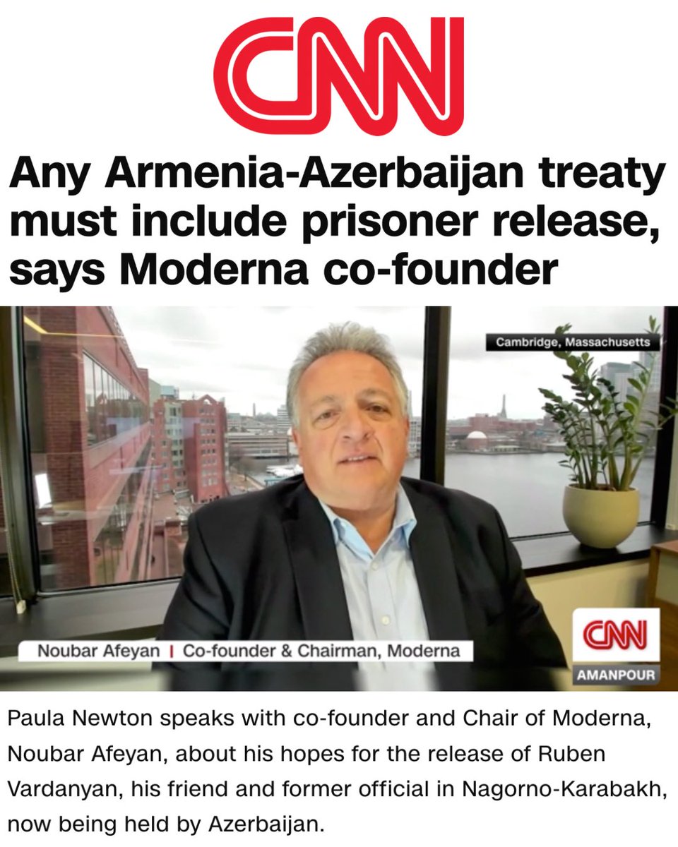 ARAMAC_DC's tweet photo. 📰@CNN: Any Armenia-Azerbaijan treaty must include prisoner release, says Moderna co-founder @NoubarAfeyan 

Watch: https://t.co/1SECw32xAA https://t.co/ncXVA3RdON