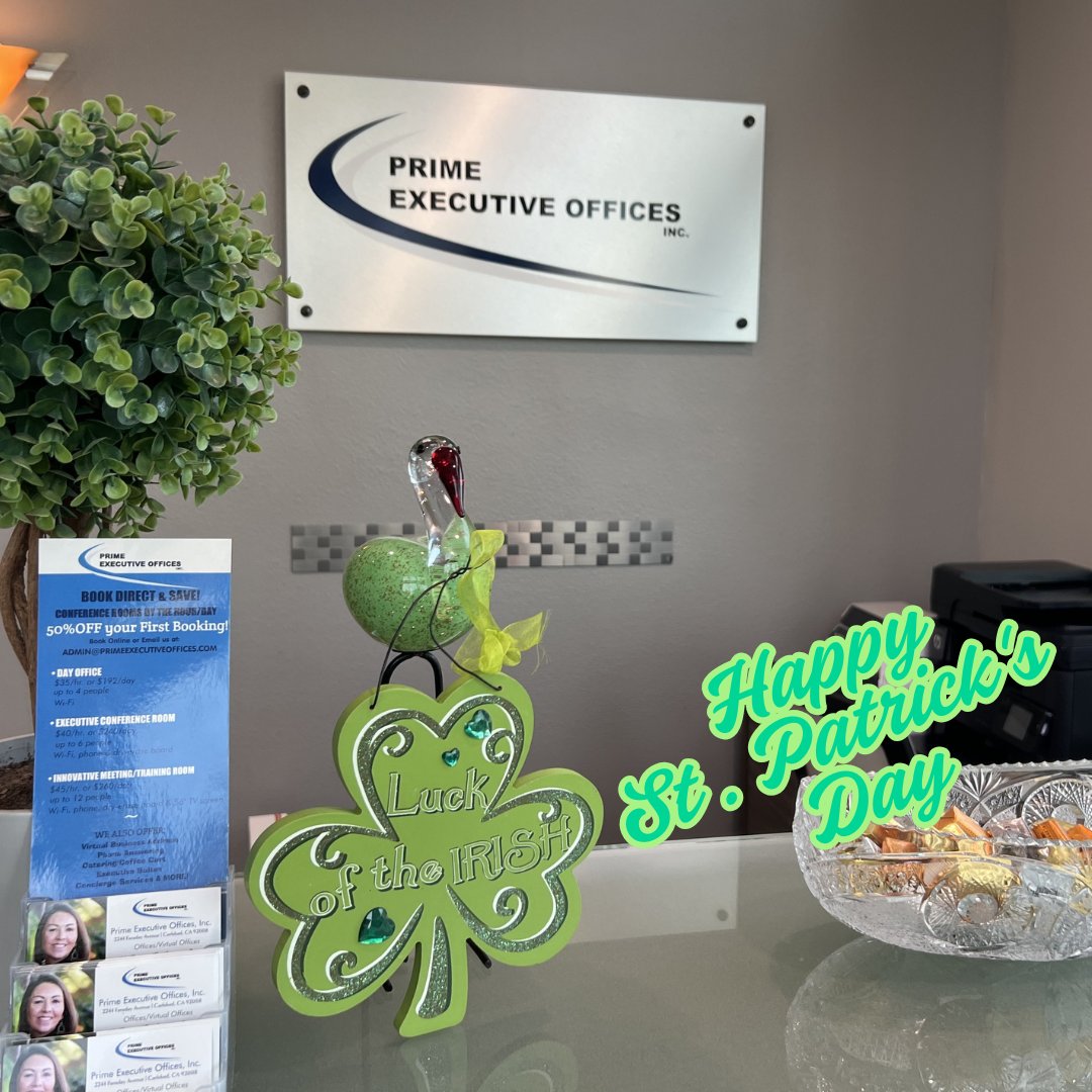 PrimeExecOffice's tweet photo. Happy Saint Patrick's Day
#privateoffice #officerental #workspace #Carlsbad #SanDiego #PrimeExecutiveOffices#Saint Patrick's Day# https://t.co/VOa2BSpGKu