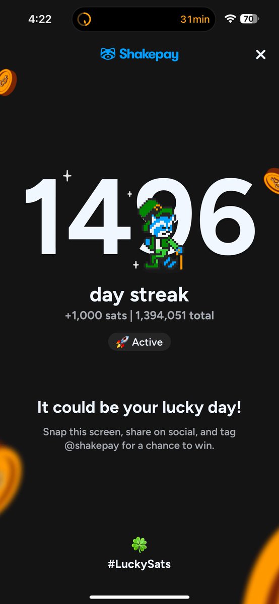 andrewmarkow's tweet photo. @shakepay Hey @shakepay what a cute little idea 😛
#LuckySats
Shaketag: defiantone https://t.co/yKcYHgoc0a
